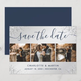 Hochzeit von Navy Blue und Silver Glitzer Save The Date