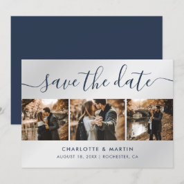 Hochzeit von Navy Blue und Silver Modern Foto Coll Save The Date