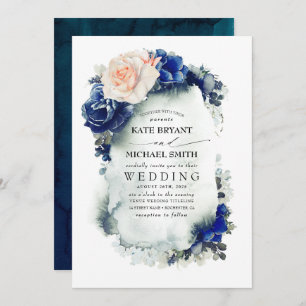 Hochzeit von Navy Blue und Soft Peach Floral Boho Einladung