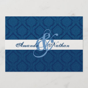 Hochzeit von Navy Blue und White Diamond Damask Einladung