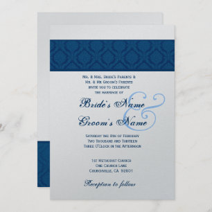 Hochzeit von Navy Blue und White Diamond Damask Einladung