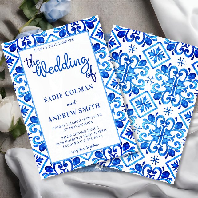 Hochzeit von Navy Blue und White Floral Foto Einladung (Von Creator hochgeladen)