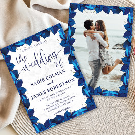 Hochzeit von Navy Blue und White Floral Foto Einladung