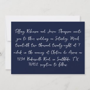 Hochzeit von Navy Blue und White Handwriting Einladung
