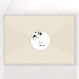 Hochzeit von Navy Blue und White Roses Runder Aufkleber