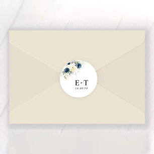 Hochzeit von Navy Blue und White Roses Runder Aufkleber