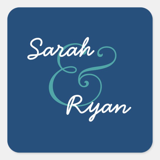 Hochzeit von Navy Blue und White Umschlag Aufklebe Quadratischer Aufkleber (Vorderseite)