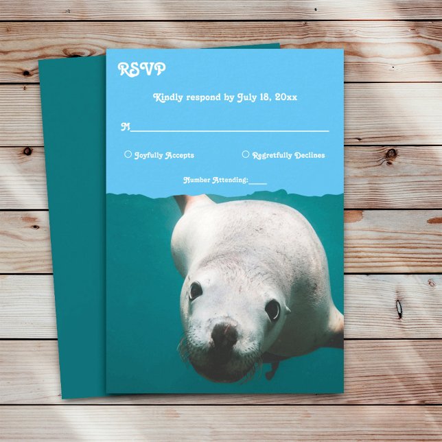 Hochzeit von Navy Blue Underwater Aqua Sea Lion RSVP Karte (Von Creator hochgeladen)