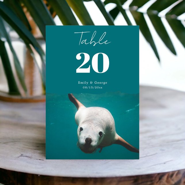 Hochzeit von Navy Blue Underwater Aqua Sea Lion Tischnummer (Von Creator hochgeladen)