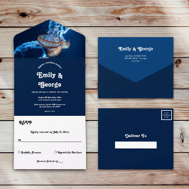 Hochzeit von Navy Blue Underwater Jellyfish All In One Einladung