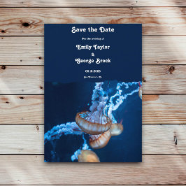 Hochzeit von Navy Blue Underwater Jellyfish Save The Date