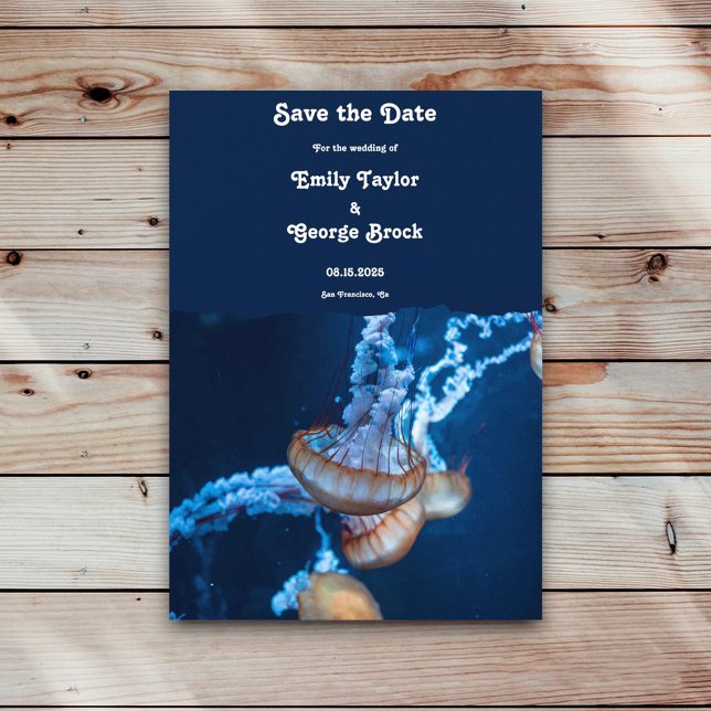 Hochzeit von Navy Blue Underwater Jellyfish Save The Date (Von Creator hochgeladen)