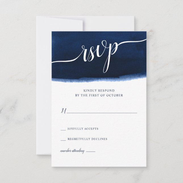 Hochzeit von Navy Blue Watercolor RSVP Karte (Vorderseite)