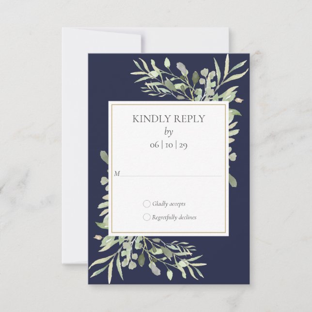 Hochzeit von Navy Blue Watercolor RSVP Karte (Vorderseite)