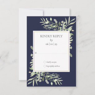 Hochzeit von Navy Blue Watercolor RSVP Karte