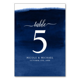 Hochzeit von Navy Blue Watercolor Tischnummer