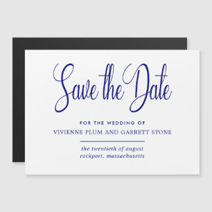 Hochzeit von Navy Blue White Calligraphy Save the  Magneteinladung