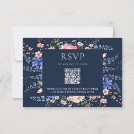Hochzeit von Navy Blue Wildblume RSVP Karte