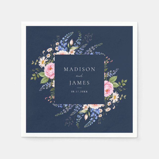 Hochzeit von Navy Blue Wildblume Serviette (Vorderseite)