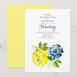 Hochzeit von Navy Blue Yellow Blumensommer Einladung