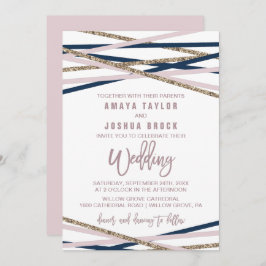 Hochzeit von Navy Blush und Gold Streamers Einladung