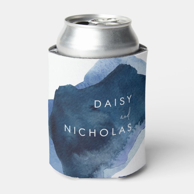 Hochzeit von Navy Dusty Blue Ocean Watercolor Dosenkühler (Kanne Vorderseite)