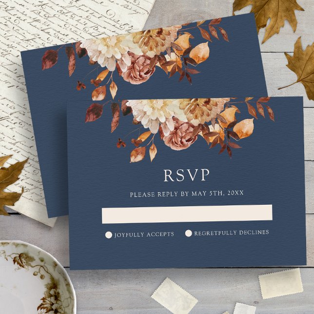 Hochzeit von Navy Fall Floral RSVP Karte (Navy Fall Floral Wedding RSVP Card
)