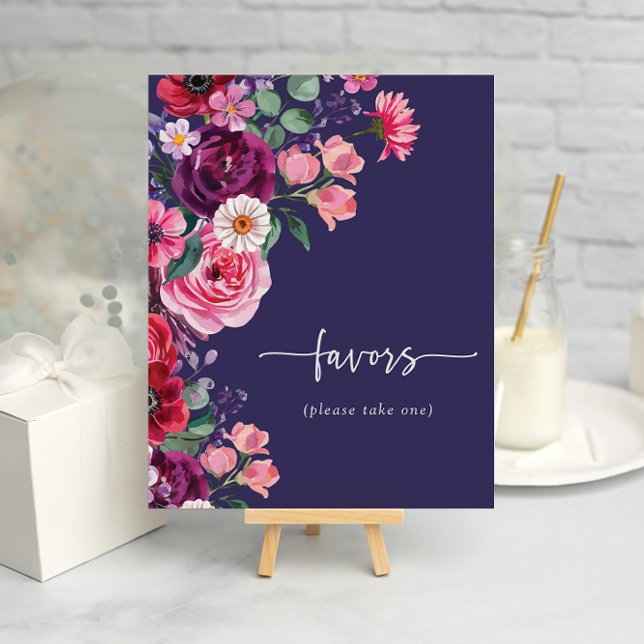 Hochzeit von Navy-Floral-Fans Poster (Navy Blue Floral Favors Wedding Poster by Painted Paperie
)
