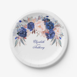 Hochzeit von Navy Floral Watercolor Pappteller