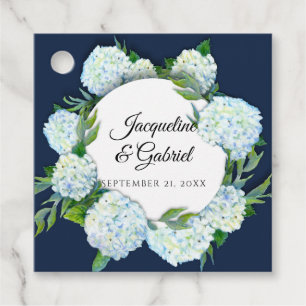 Hochzeit von Navy Floral White Hydrangea Leaf Grün Geschenkanhänger