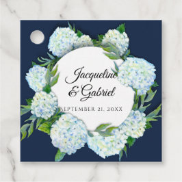 Hochzeit von Navy Floral White Hydrangea Leaf Grün Geschenkanhänger