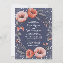 Hochzeit von Navy-Floral-Wreath-Gipskraut Einladung