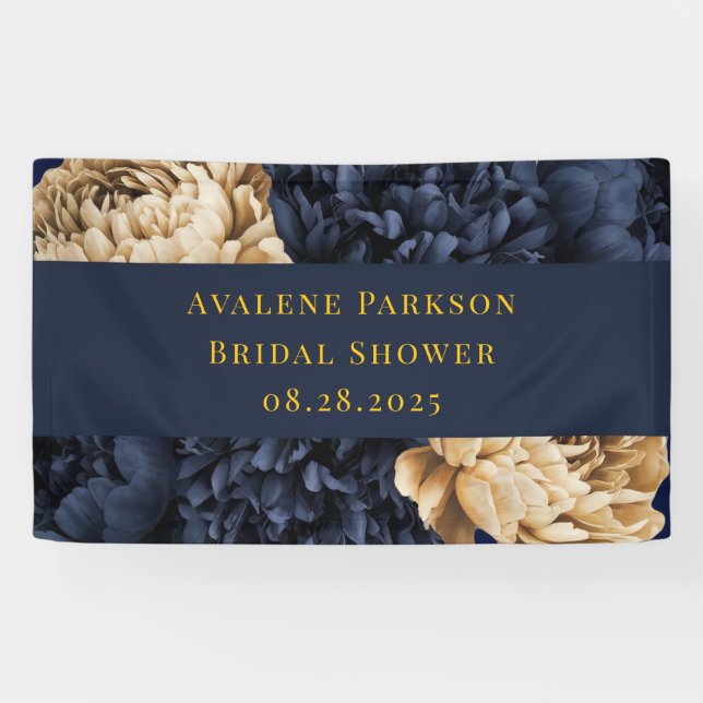 Hochzeit von Navy Gold Painted Peony Banner (Horizontal)