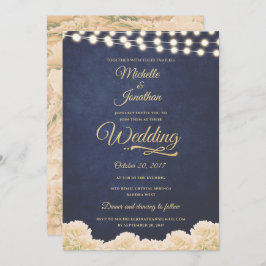 Hochzeit von Navy Gold Rustic Chic Floral String L Einladung