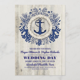 Hochzeit von Navy Nautical Anchor Rustic Beach Einladung