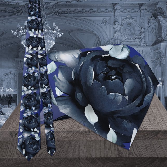 Hochzeit von Navy Peonies Dusty Blue Greenerity Krawatte (Von Creator hochgeladen)