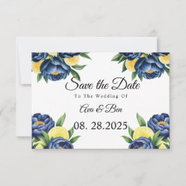 Hochzeit von Navy Peony Citrus Painted Floral Save The Date