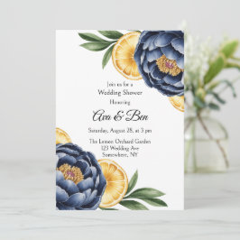 Hochzeit von Navy Peony Citrus Watercolor Einladung