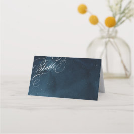 Hochzeit von Navy-Silber-Vintag-Kalligraphie Platzkarte