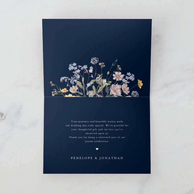 Hochzeit von Navy Spring Wildblume Meadow Garden Dankeskarte (Innenseite)