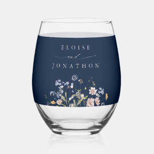Hochzeit von Navy Spring Wildblume Meadow Garden Weinglas Ohne Stiel