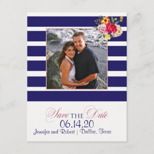 Hochzeit von Navy- und Blush Stripe-Blume speicher Save The Date