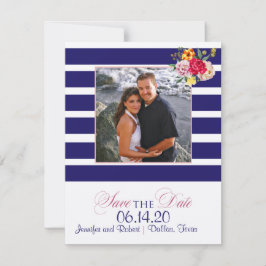 Hochzeit von Navy- und Blush Stripe-Blume speicher Save The Date