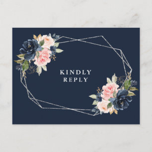 Hochzeit von Navy und Blütenblättern RSVP Postkarte