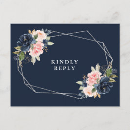 Hochzeit von Navy und Blütenblättern RSVP Postkarte