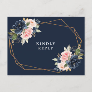 Hochzeit von Navy und Blütenblumen Postkarte