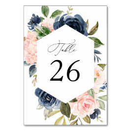 Hochzeit von Navy und Blütenfarbe Tischnummer