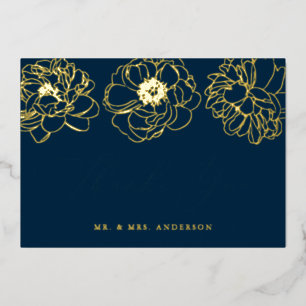 Hochzeit von Navy und Gold Foil Floral Dankeschön  Folieneinladung