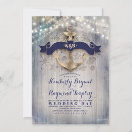 Hochzeit von Navy und Gold Nautic Anchor Beach Einladung