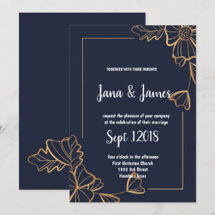 Hochzeit von Navy und Goldblumen Einladung